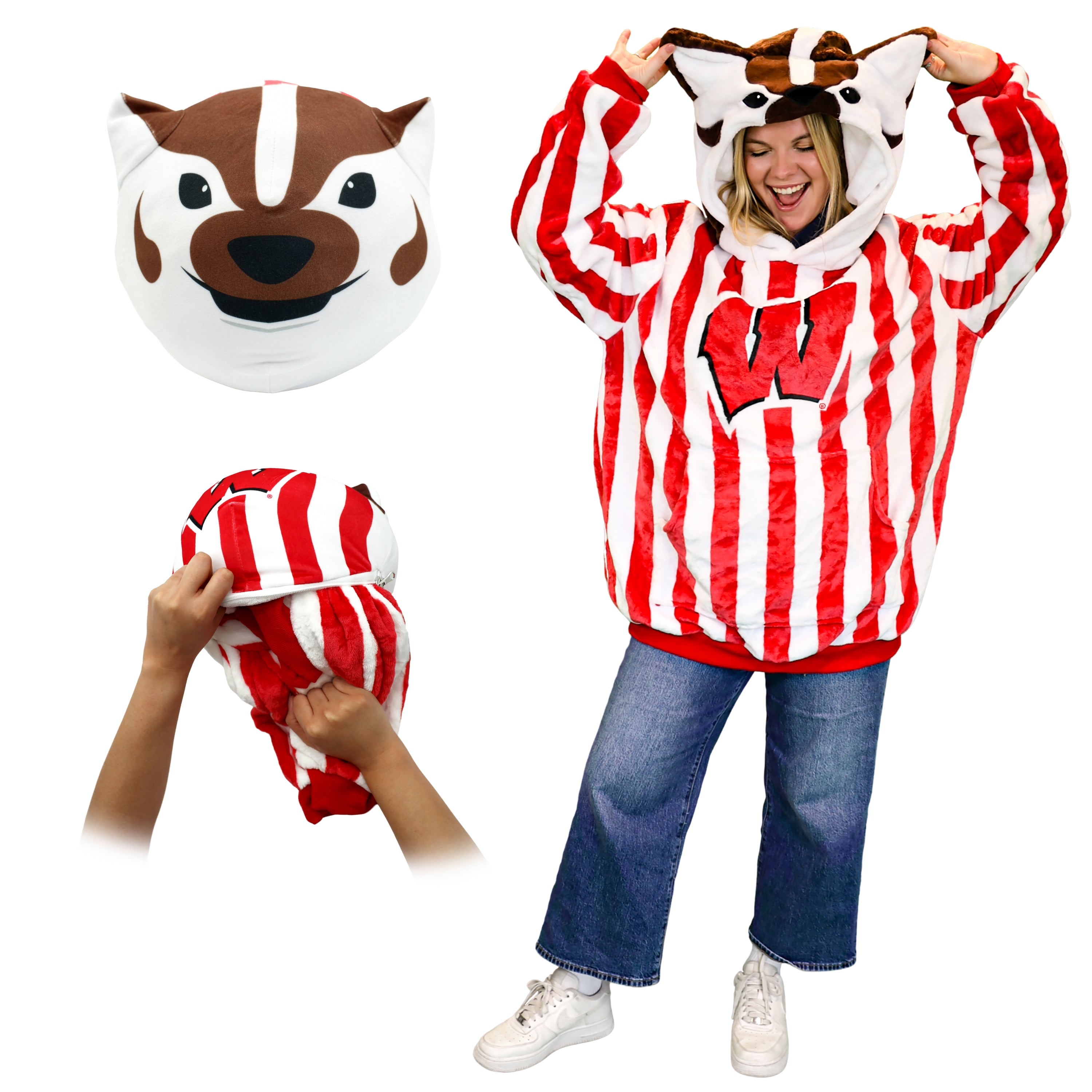 University of Wisconsin Bucky the Badger Snugible | Blanket Hoodie & Pillow
