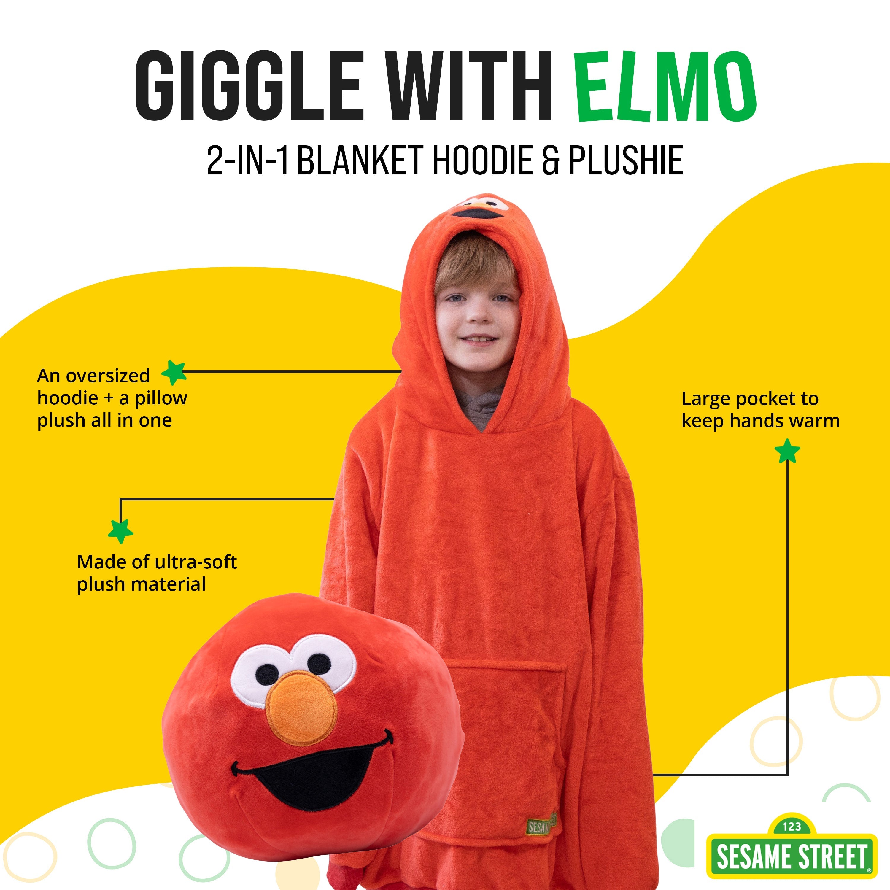 Sesame Street Elmo Kids Snugible | Blanket Hoodie & Pillow