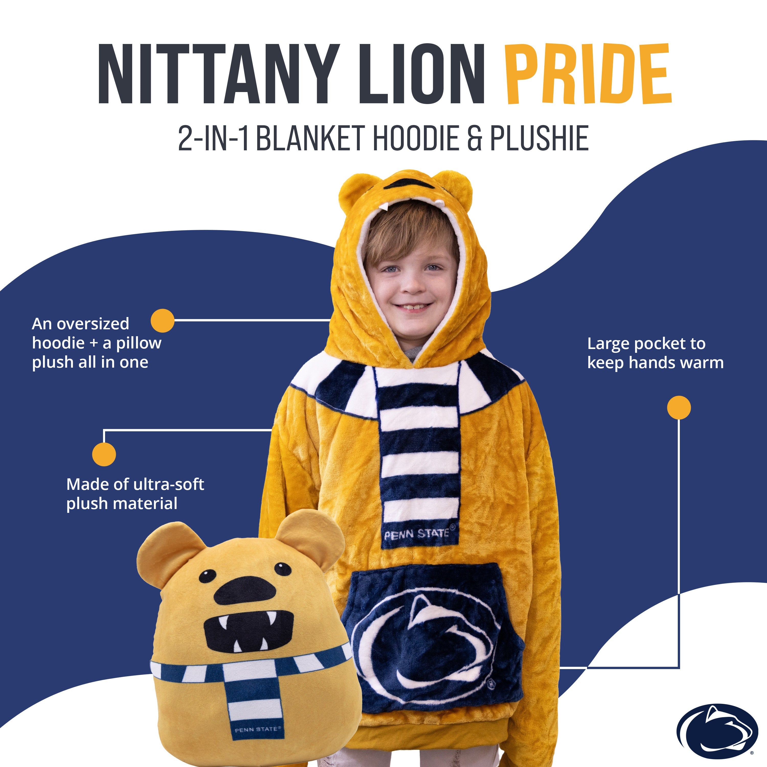 Penn State University Nittany Lion Kids Snugible | Blanket Hoodie & Pillow
