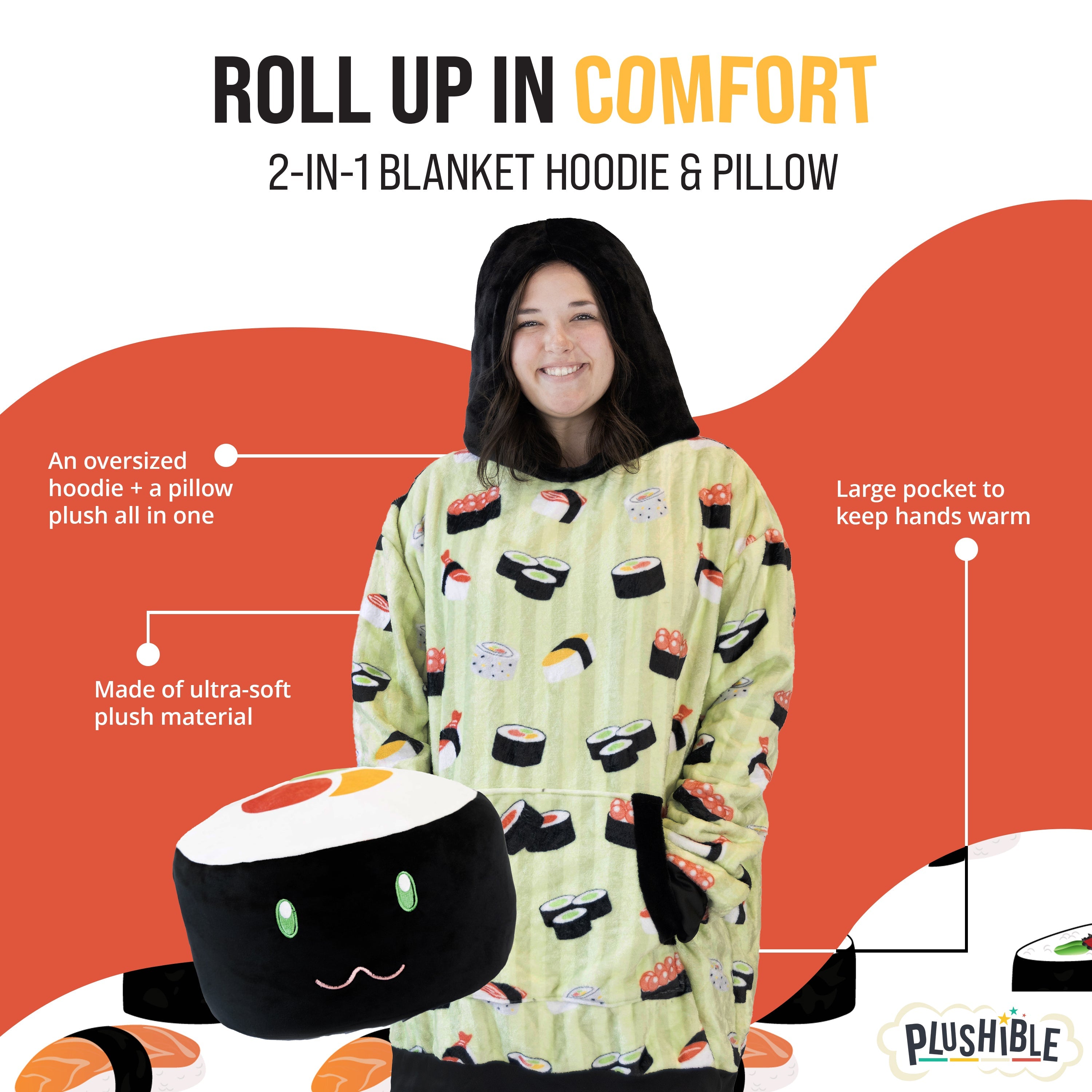 Sushi Snugible | Blanket Hoodie & Pillow