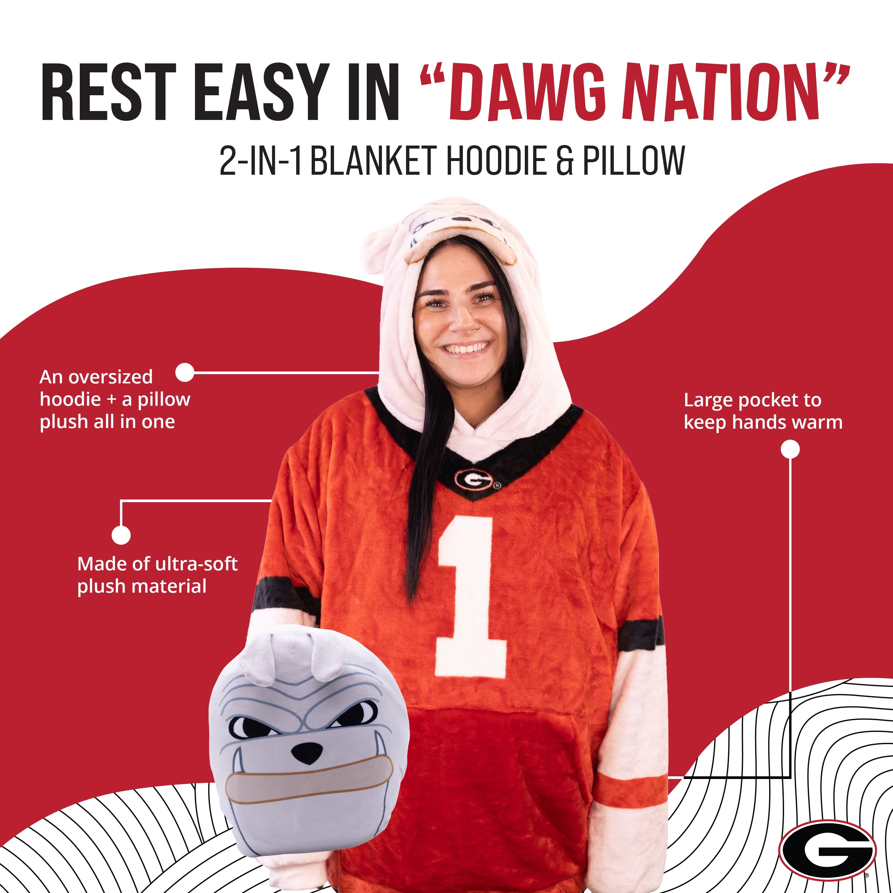 University of Georgia Bulldog Snugible | Blanket Hoodie & Pillow