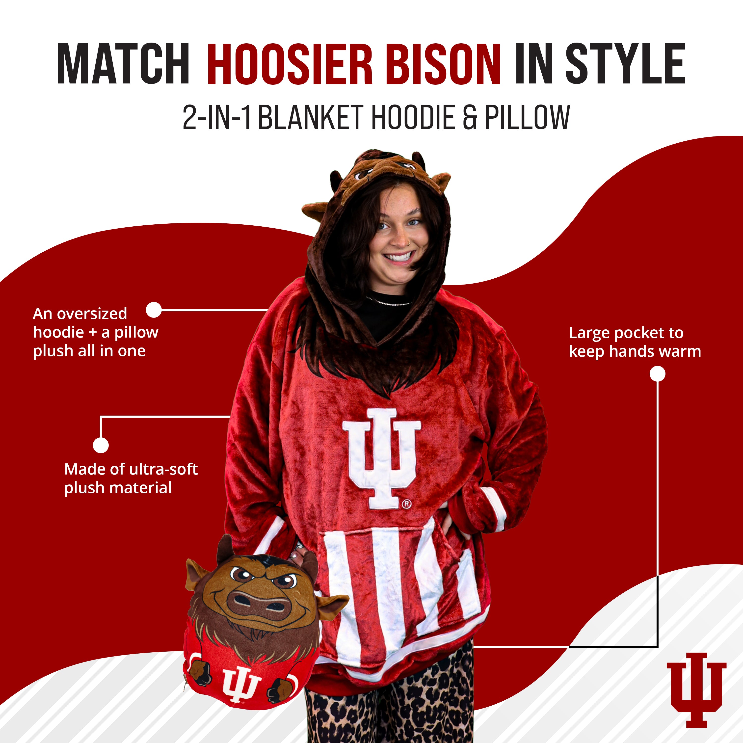 PRE-ORDER: Indiana University Hoosier The Bison Adult Snugible