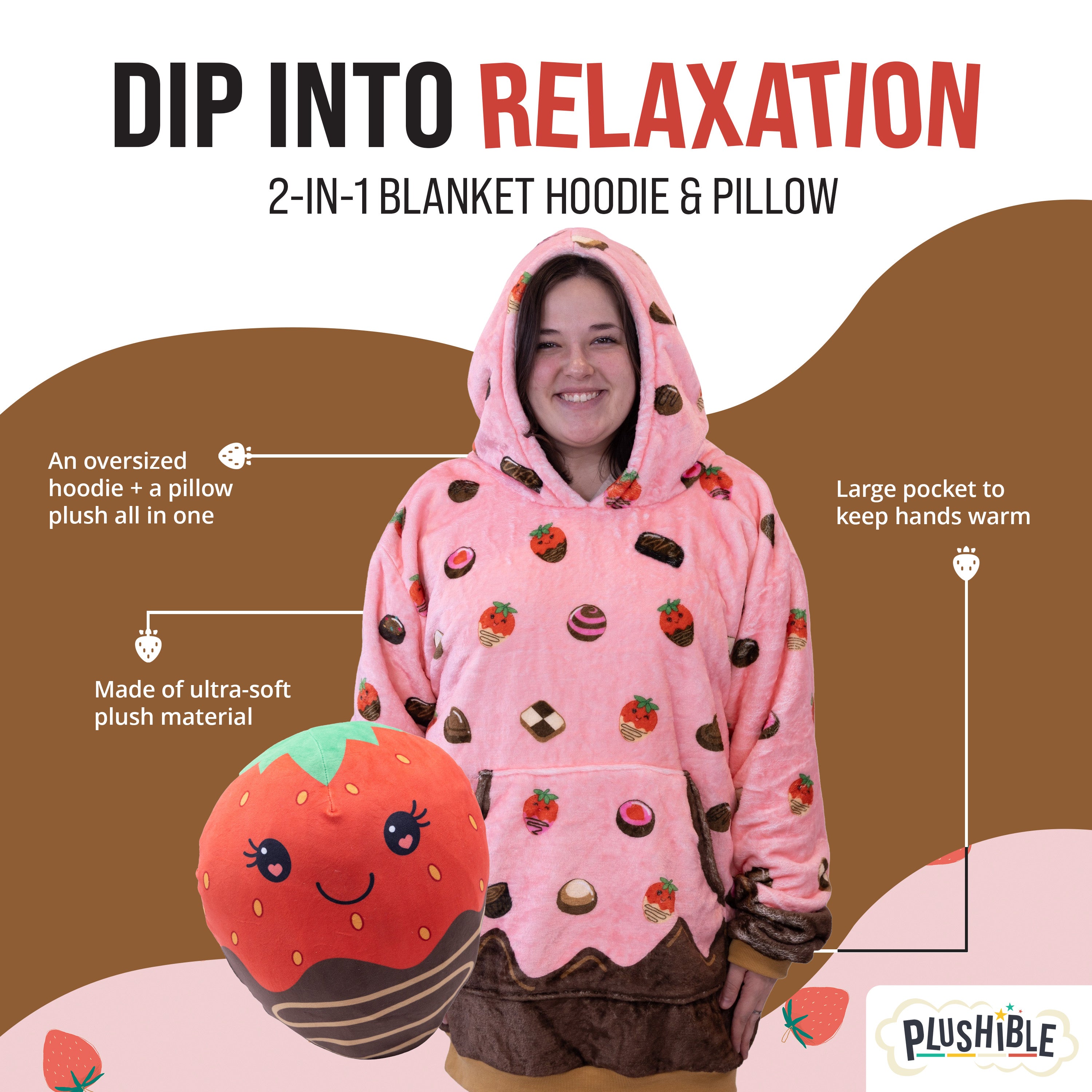 Chocolate Strawberry Snugible | Blanket Hoodie & Pillow