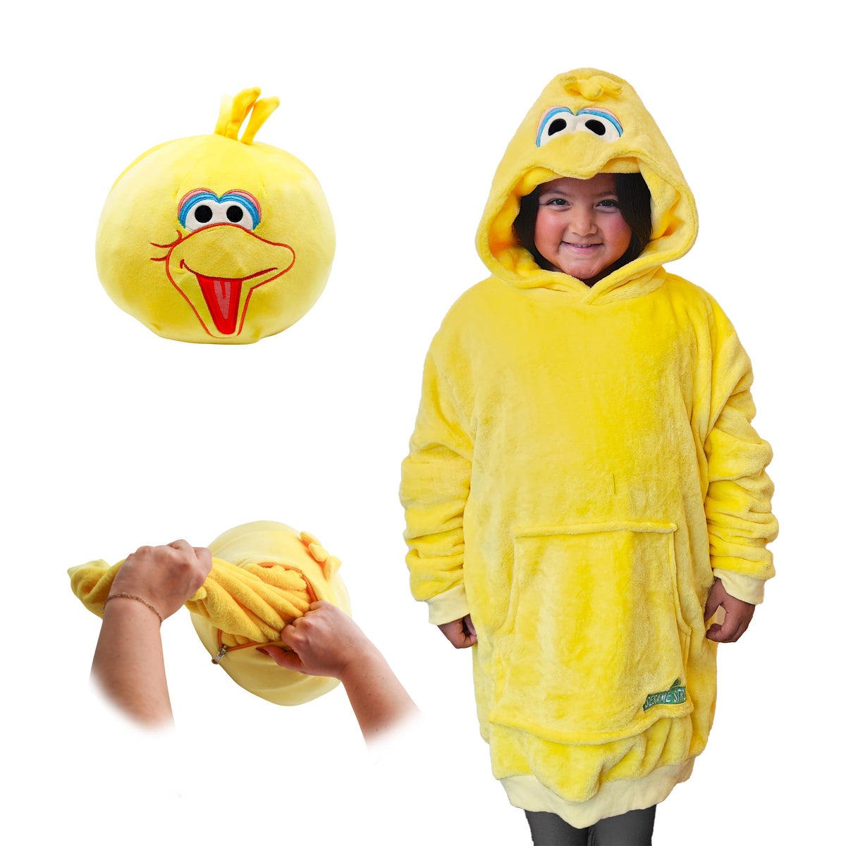 Sesame Street | Big Bird Adult & Child Snugible 2-in-1 Blanket Hoodie & Pillow