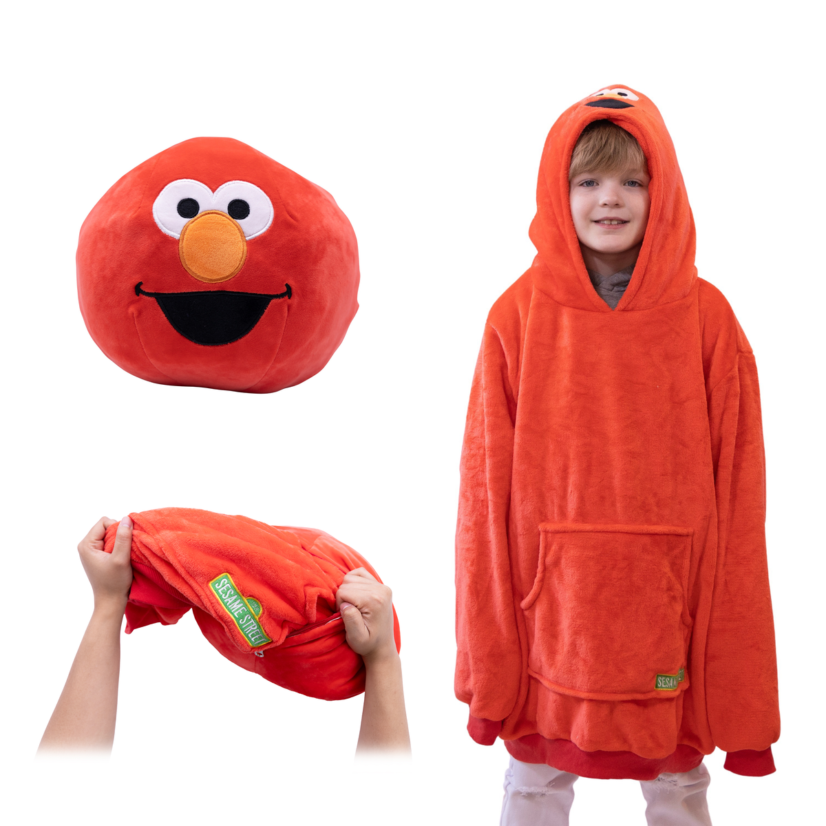 Sesame Street Elmo Adult & Child Snugible | Blanket Hoodie & Pillow