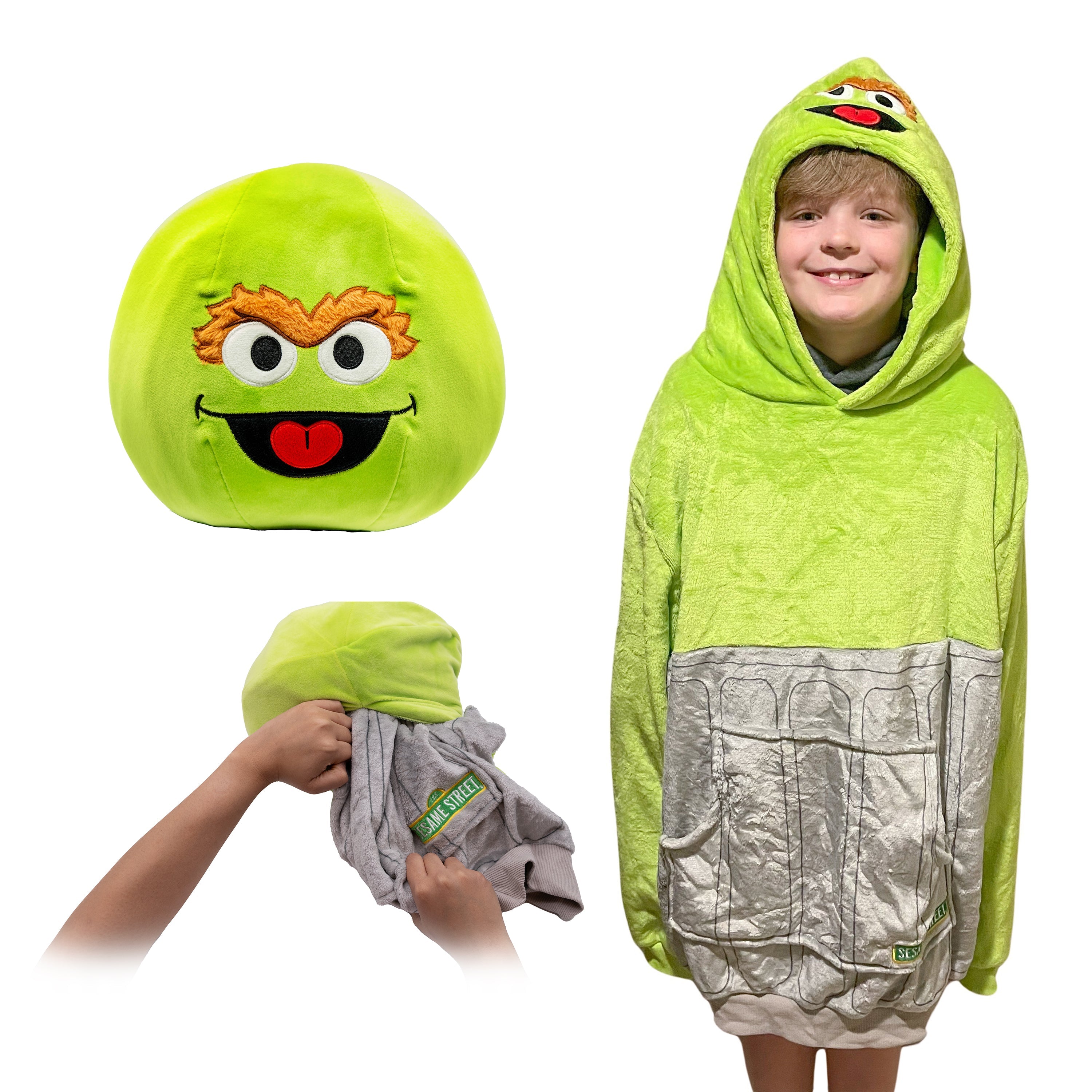 Sesame Street Oscar The Grouch Kids Snugible | Blanket Hoodie & Pillow