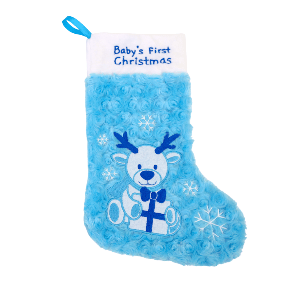 Plushible Blue Baby's First Christmas Stocking and Hat Set