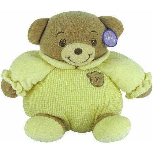 Russ Berrie Stuffed Animals "Fanny" the 8in Baby Bow Rattle Plush Teddy Bear in Yellow by Russ Berrie