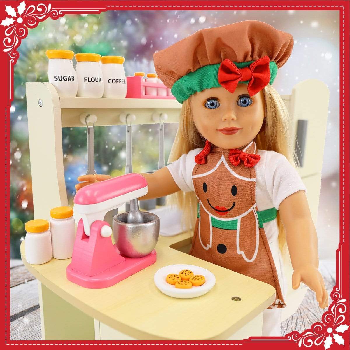 Plushible.comDoll & Action Figure AccessoriesHoliday Outfit Set | Matching Gingerbread 18 Inch Doll & Child's Apron
