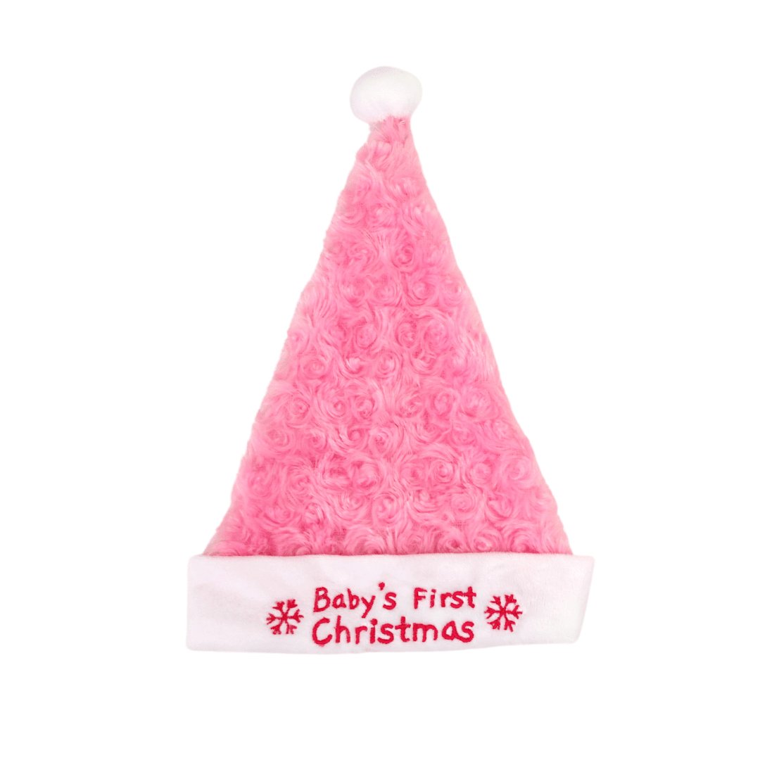 Plushible.comHoliday StockingsPink Babys First Christmas Stocking and Hat Set