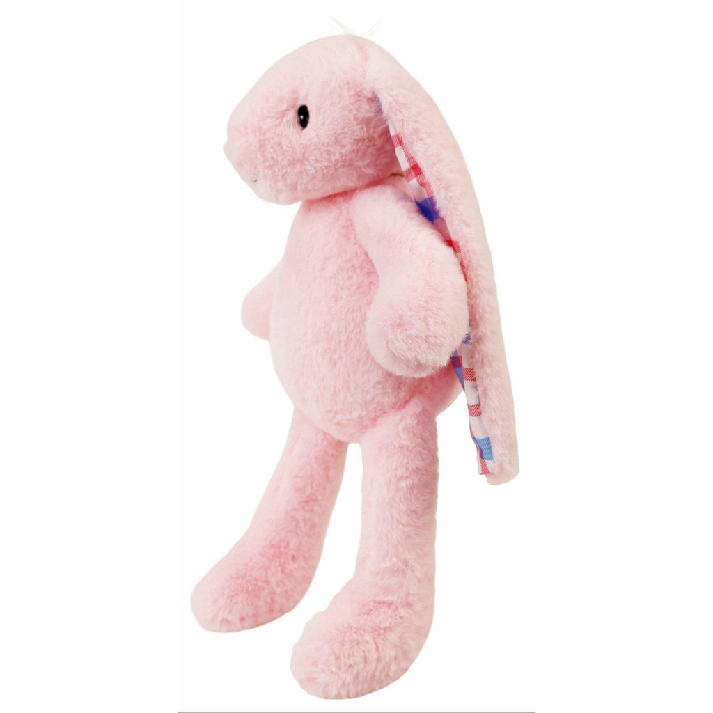 big pink plush easter bunny looking left