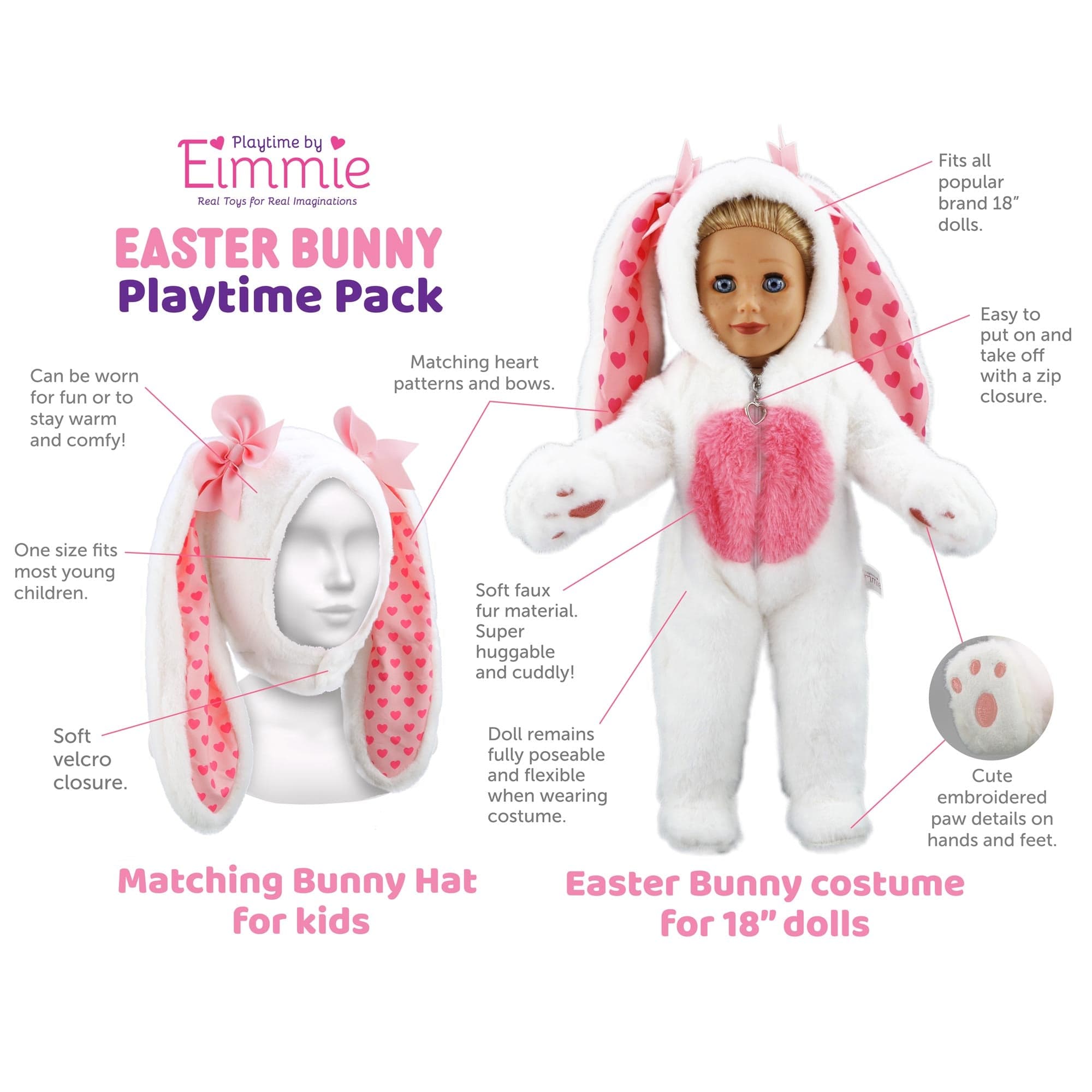 Plushible.comPlaytime by Eimmie Easter Bunny Doll Outfit Comes with Matching Child Bunny Ears
