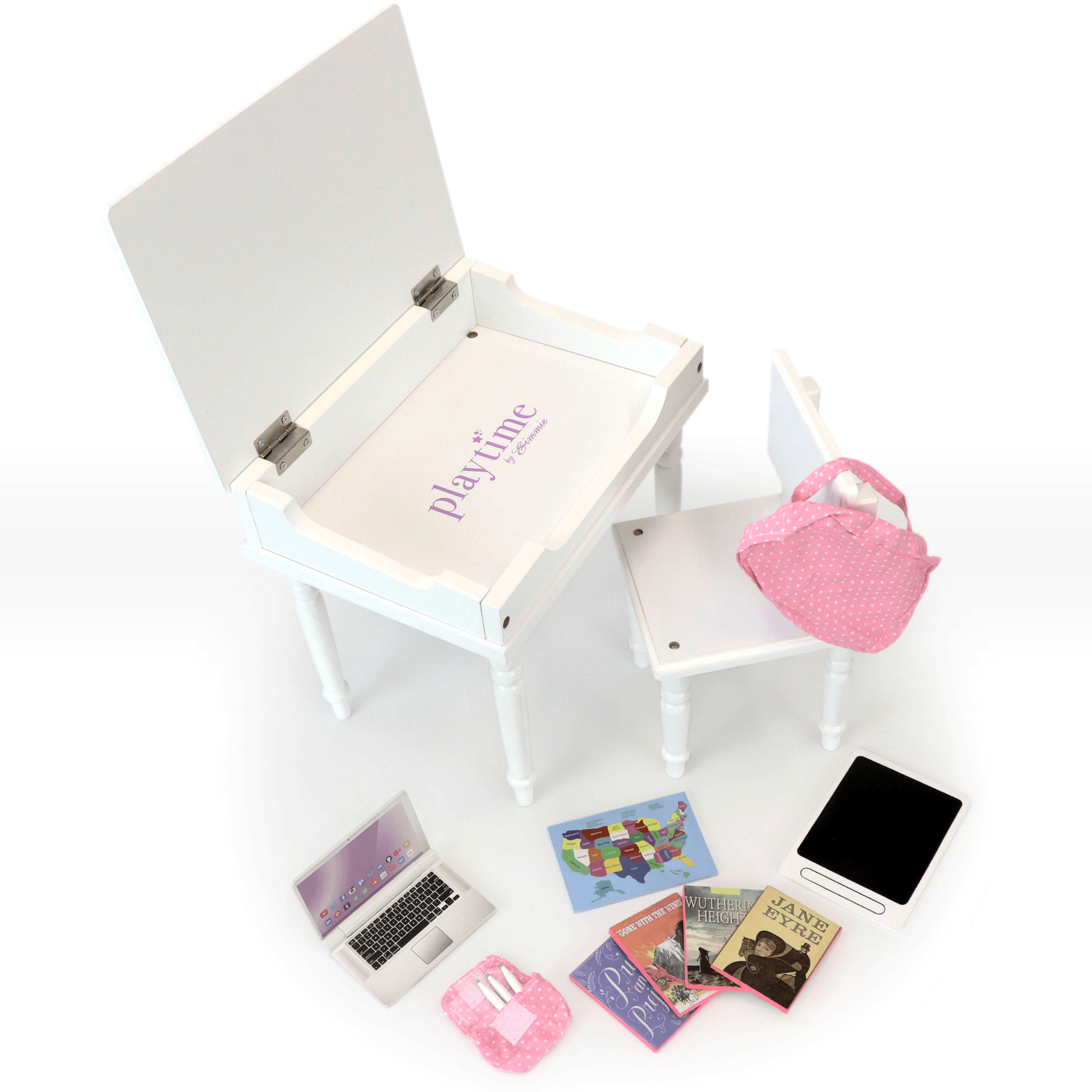 Playtime by Eimmie Furniture Desk and Chair with Classroom Accessories-18 Inch Doll - OrangeOnions Wholesale
