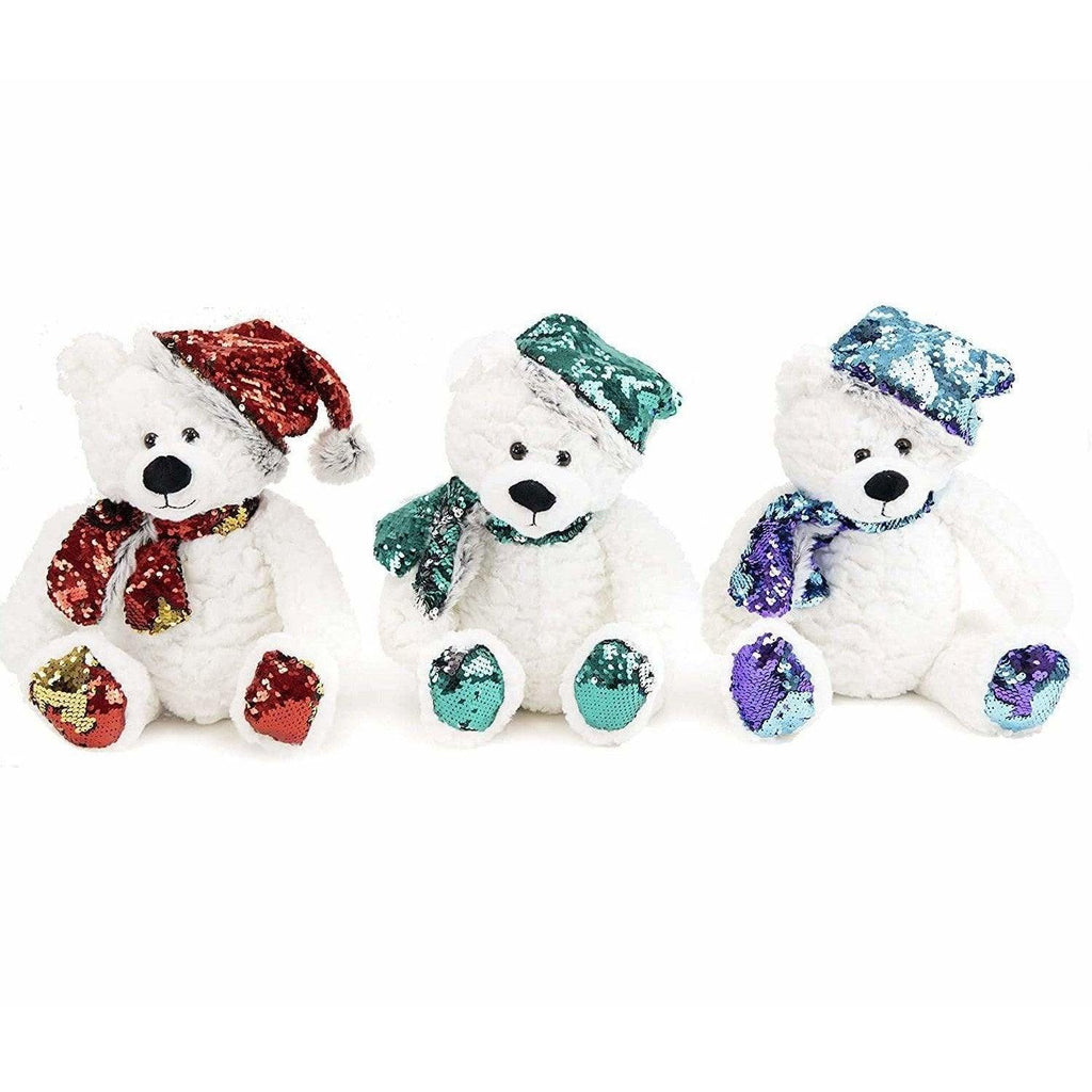 Plushible.com Christmas Set of Three Flip Sequins Holiday Bears