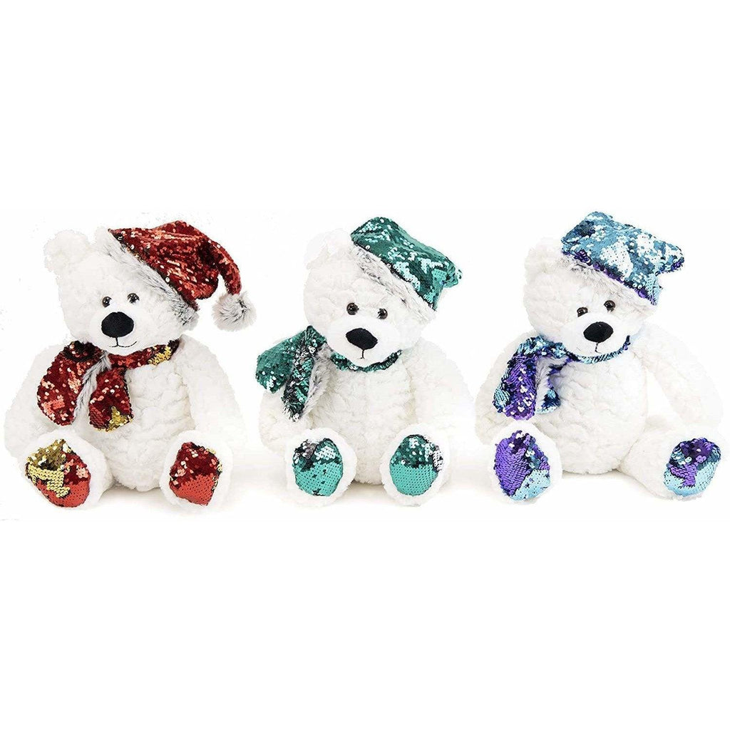 Plushible.com Christmas Set of Three Flip Sequins Holiday Bears