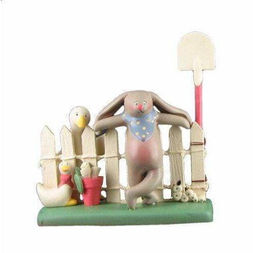 Russ Berrie FIGURINE Springhaven Lake Figurine Bunny and Goose on a Fence by Russ - Easter and Springtime Decoration or Gift