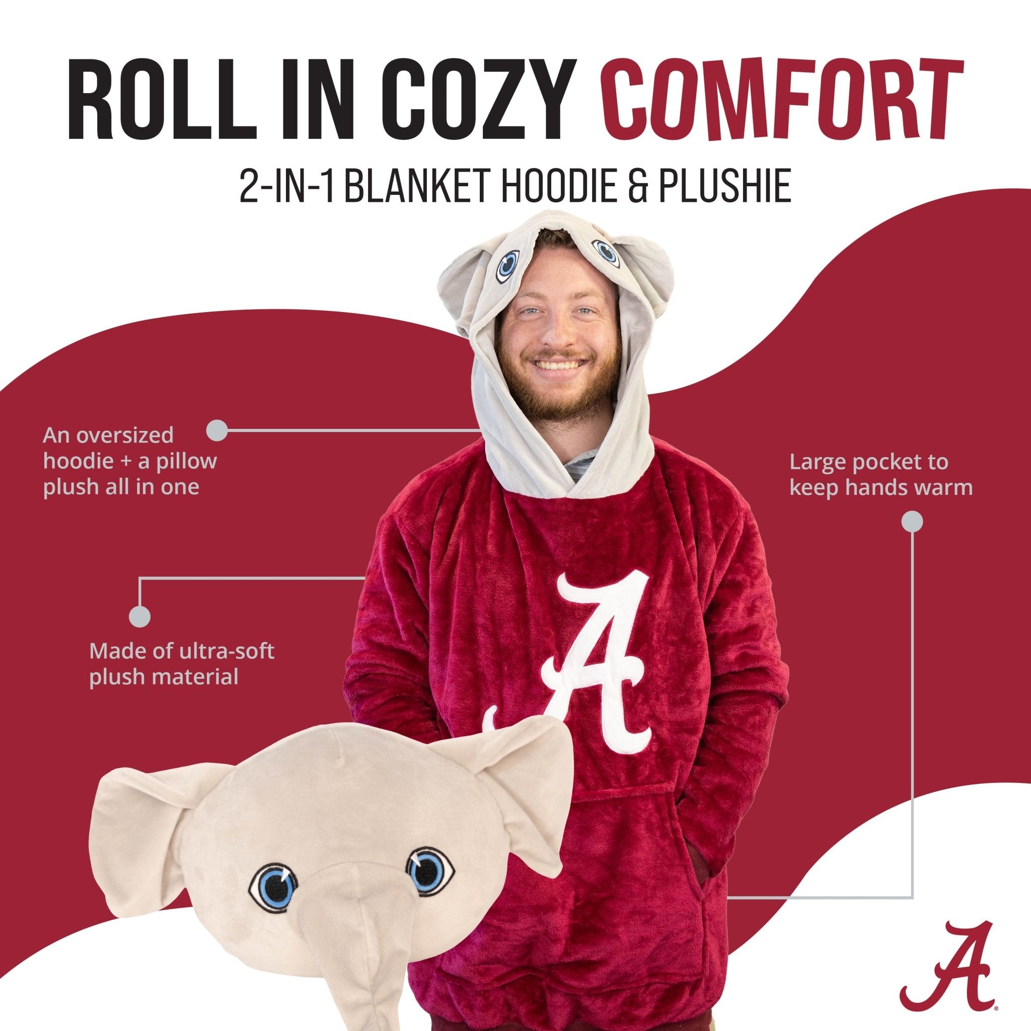 Plushible.comSnugiblesThe University Of Alabama Big Al Snugible | Blanket Hoodie & Pillow