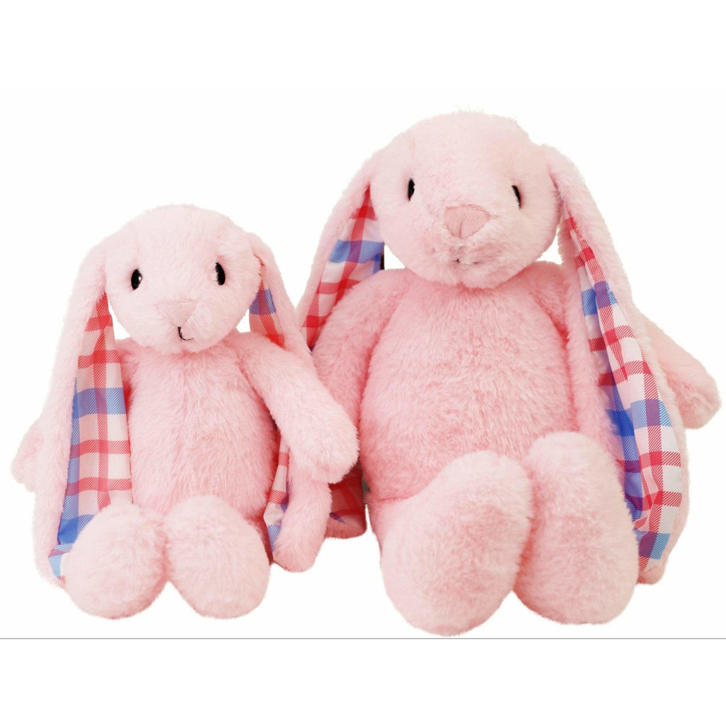 two pink plush rabbits
