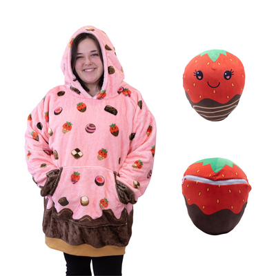 Chocolate Strawberry Snugible | Blanket Hoodie & Pillow