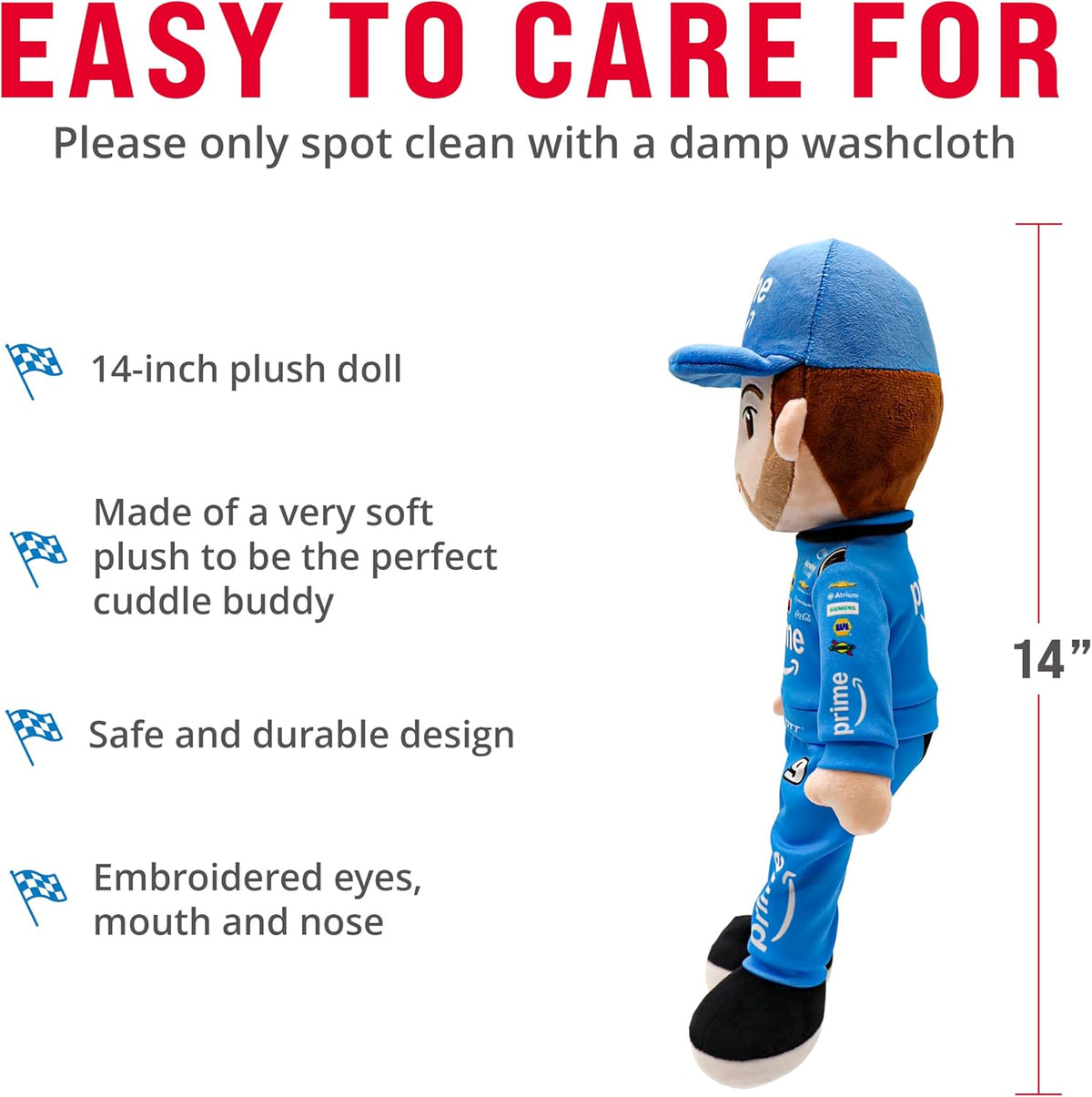 Chase Elliott Prime Racing Suit Plush Figure, 14-Inch Racing Rag Doll