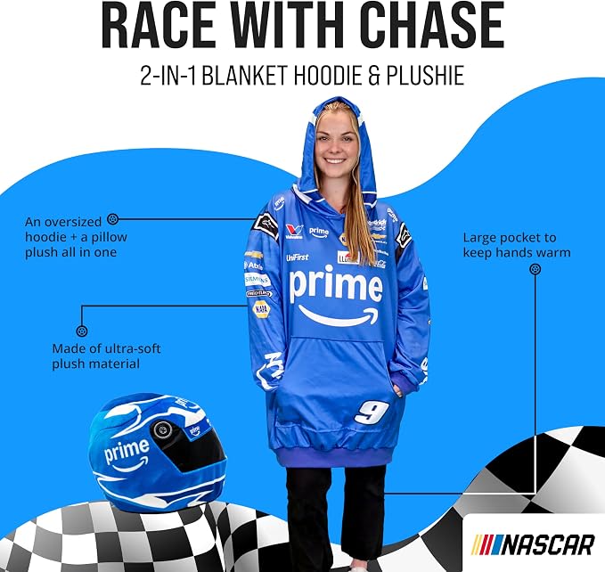 Plushible NASCAR Chase Elliott #9 Oversized Wearable Hooded Blanket for Adults – Prime Edition Racing Suit Snugible – Soft Transforming 2-in-1 Plush Helmet & Hoodie