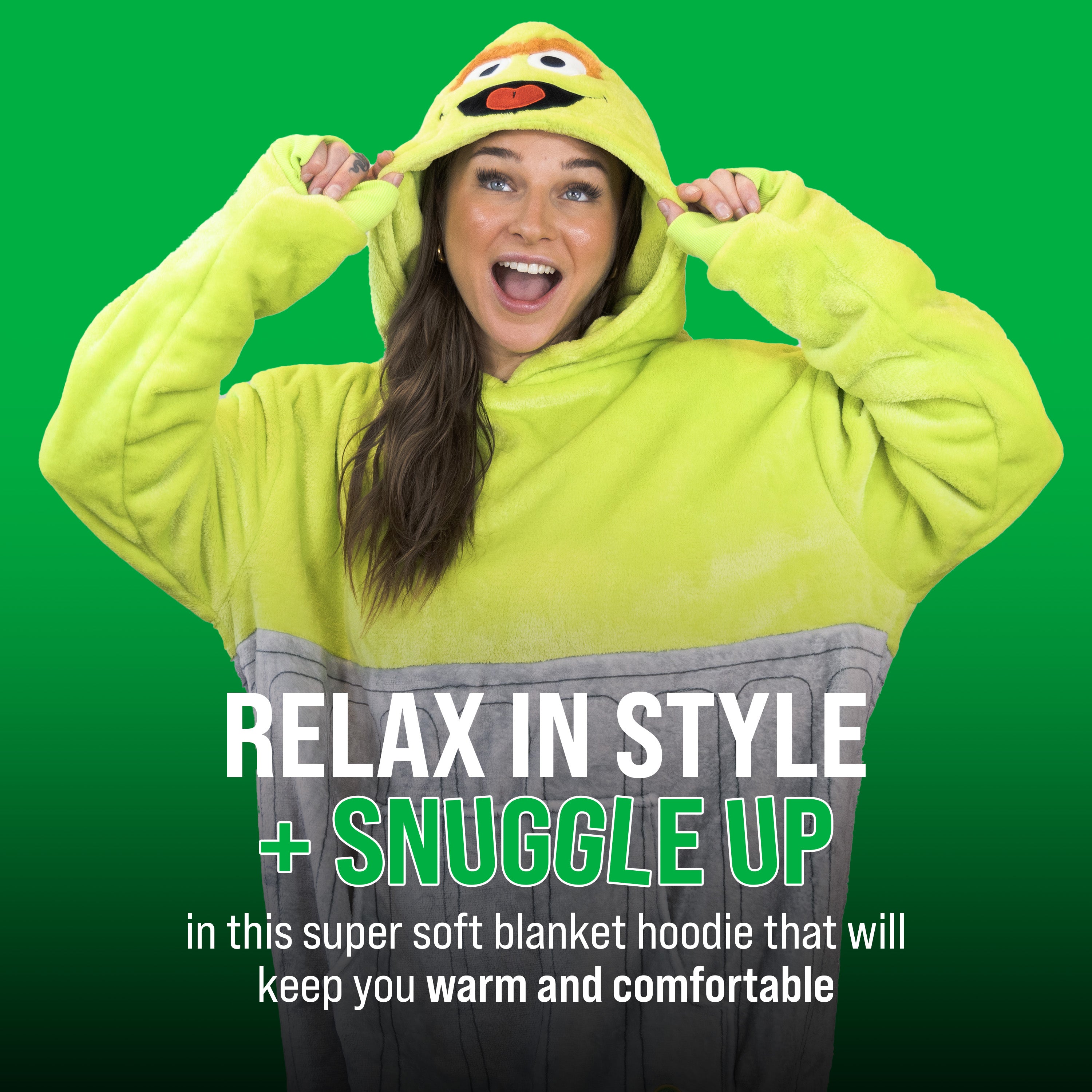 Sesame Street Oscar the Grouch Adult Snugible | Blanket Hoodie & Pillow