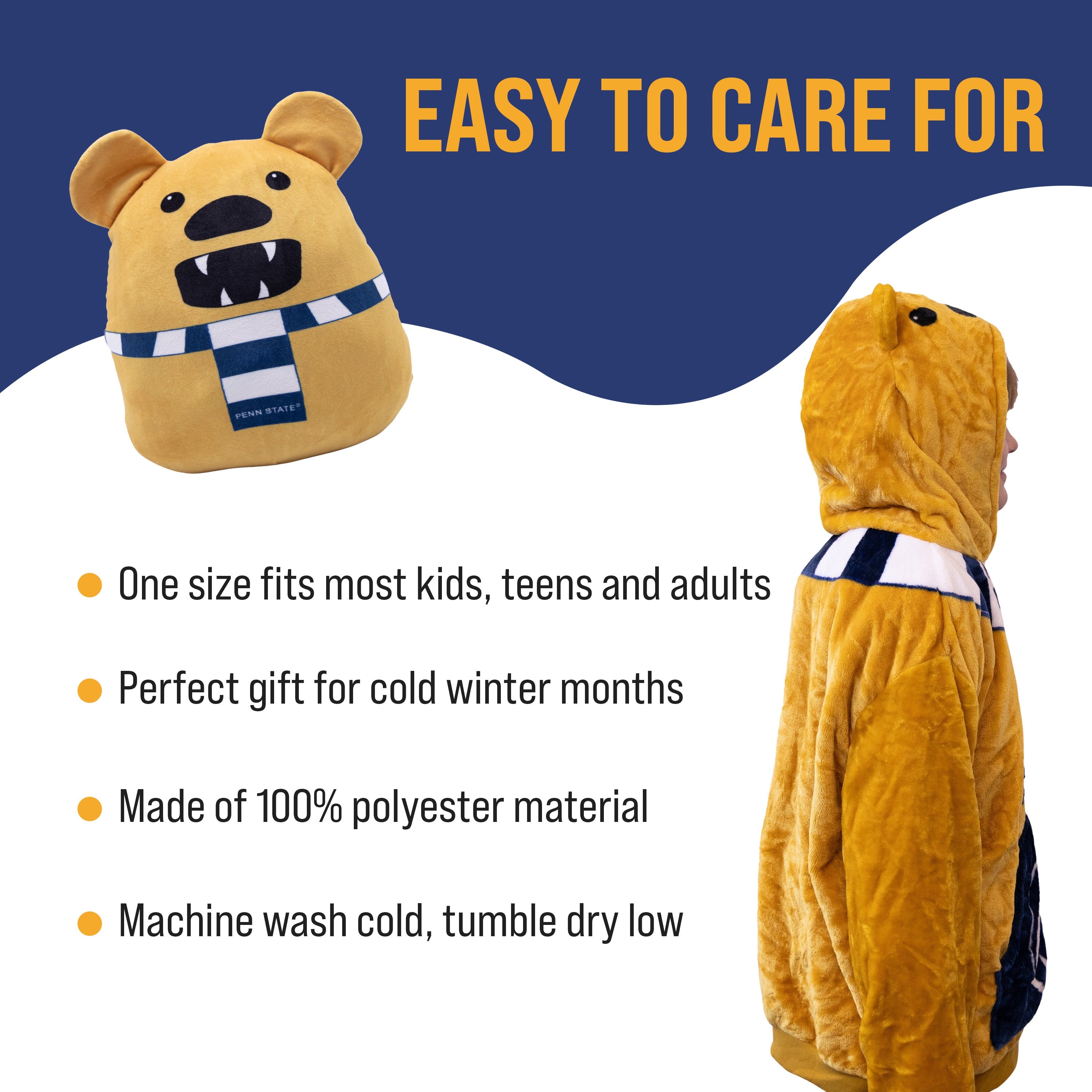 Penn State University Nittany Lion Kids Snugible | Blanket Hoodie & Pillow