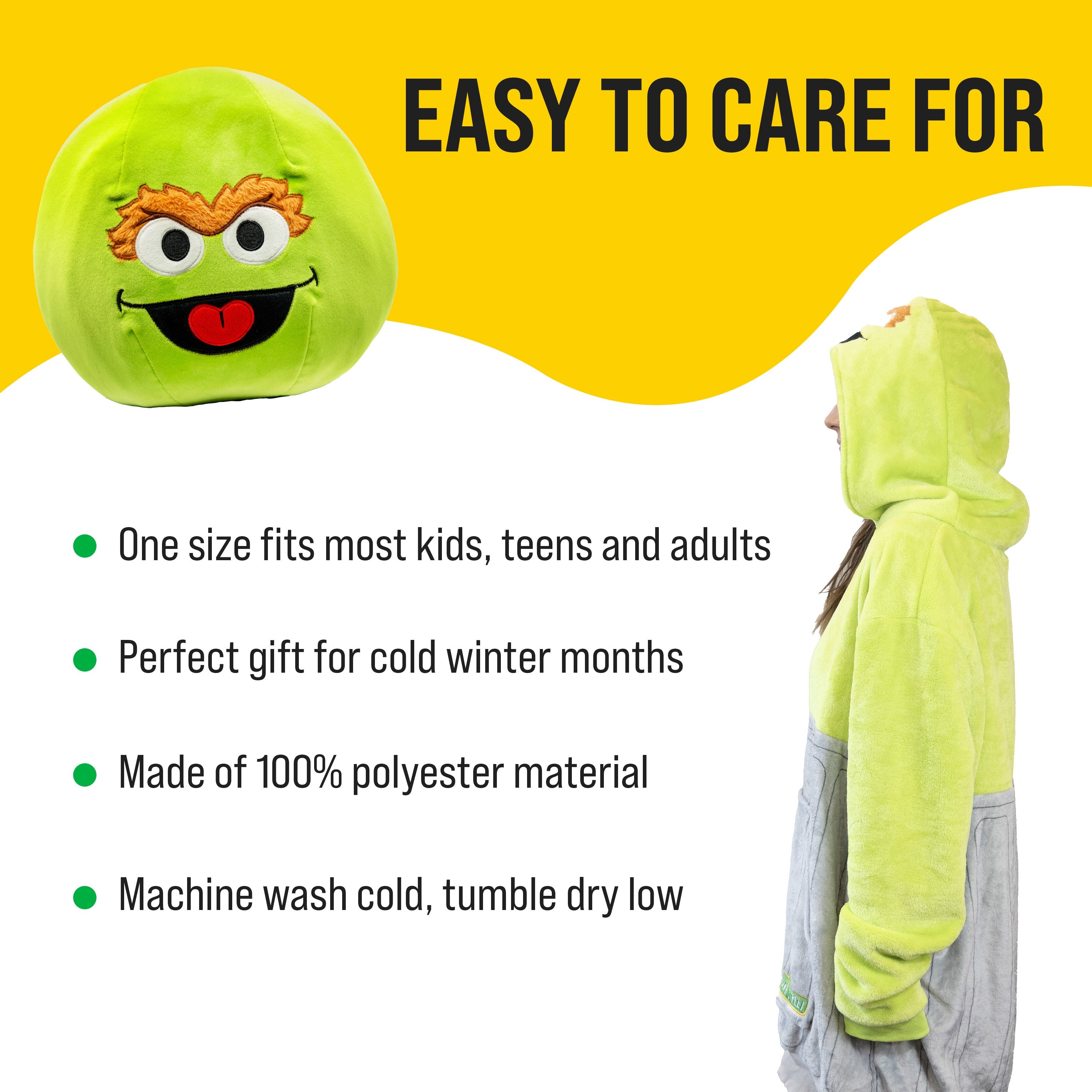 Sesame Street Oscar the Grouch Adult Snugible | Blanket Hoodie & Pillow