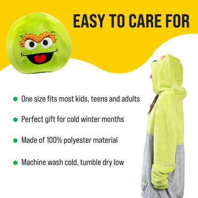 Sesame Street Oscar the Grouch Adult Snugible | Blanket Hoodie & Pillow