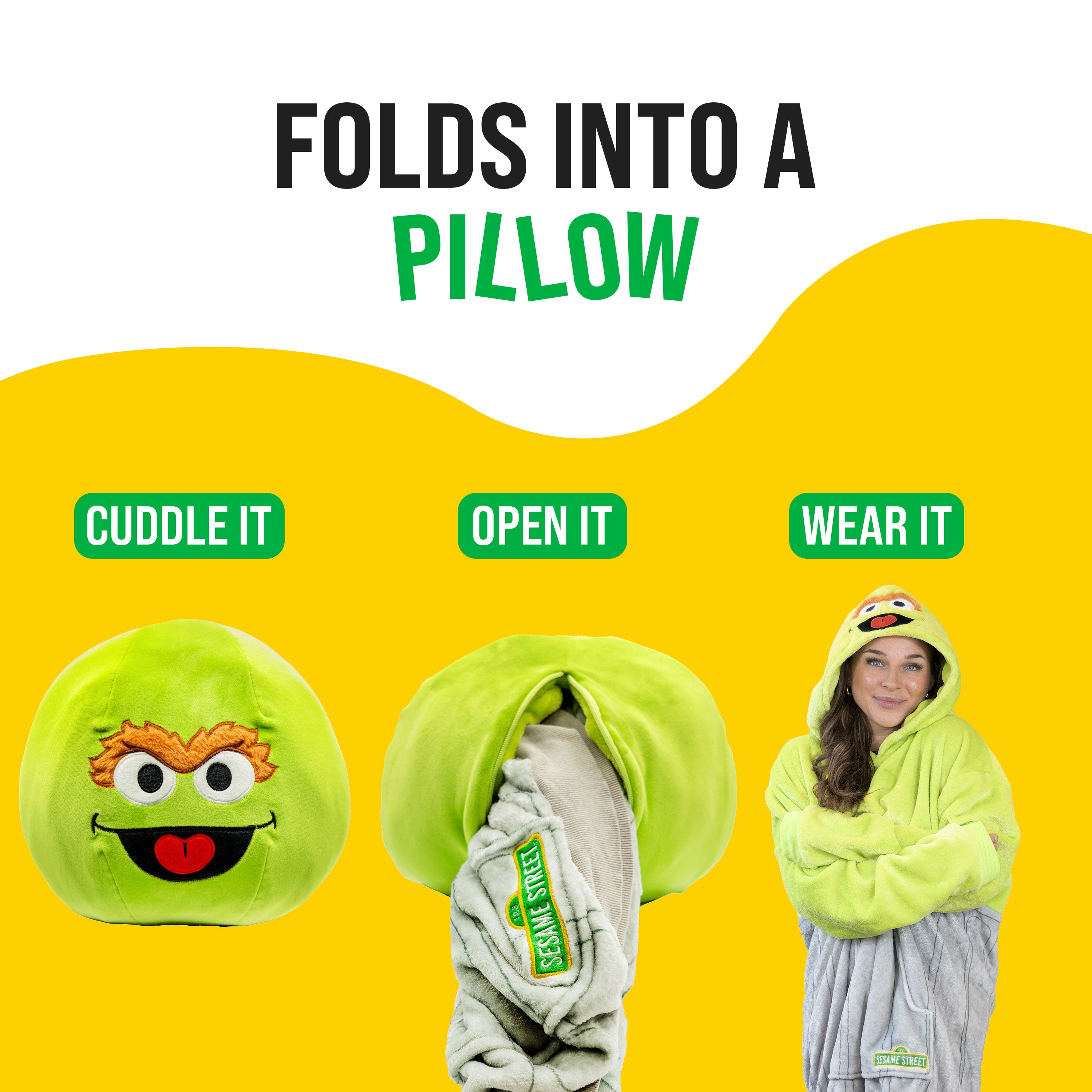 Sesame Street Oscar the Grouch Adult Snugible | Blanket Hoodie & Pillow