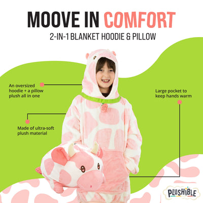 Strawberry Cow Kids Snugible | Blanket Hoodie & Pillow