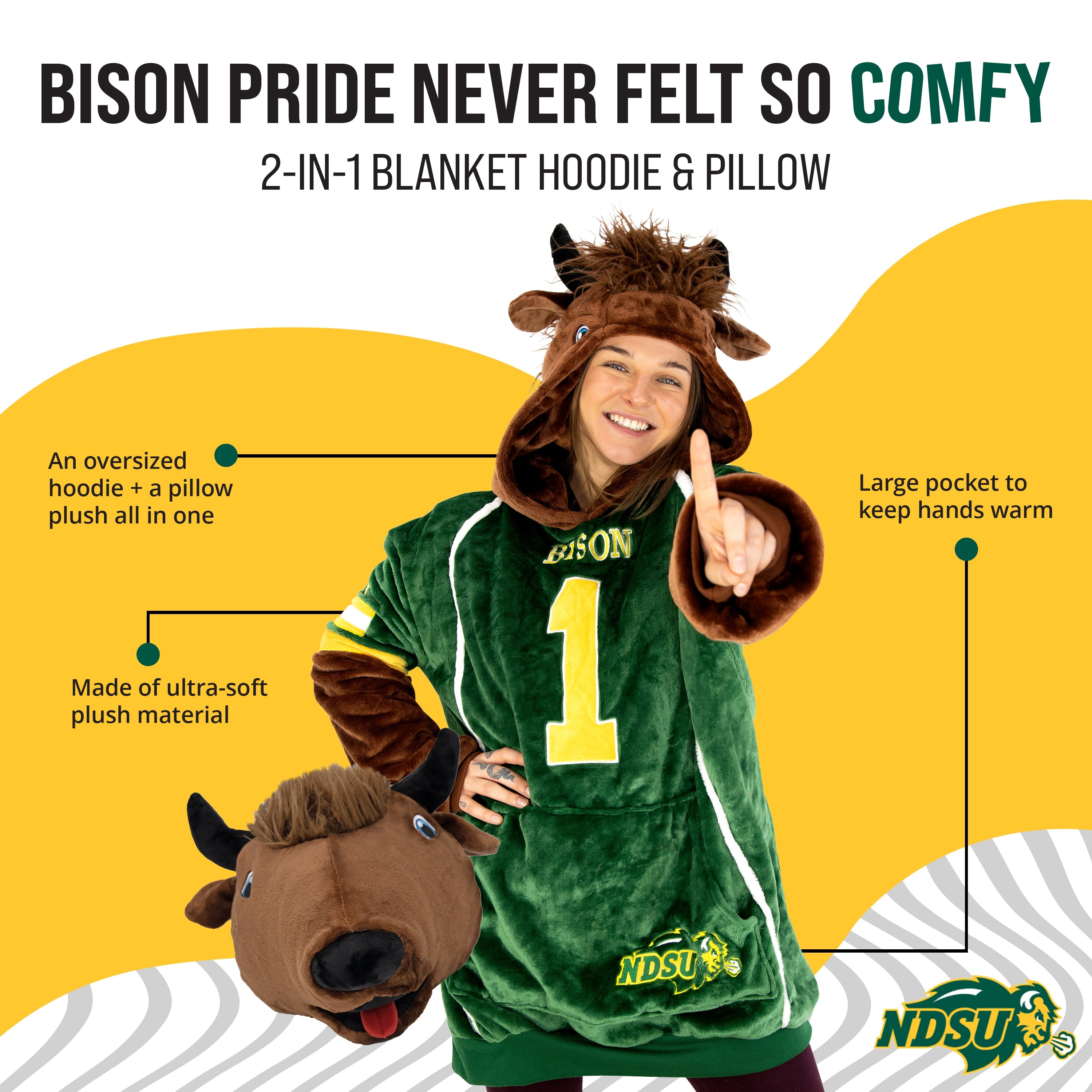 North Dakota State University Bison Snugible | Blanket Hoodie & Pillow