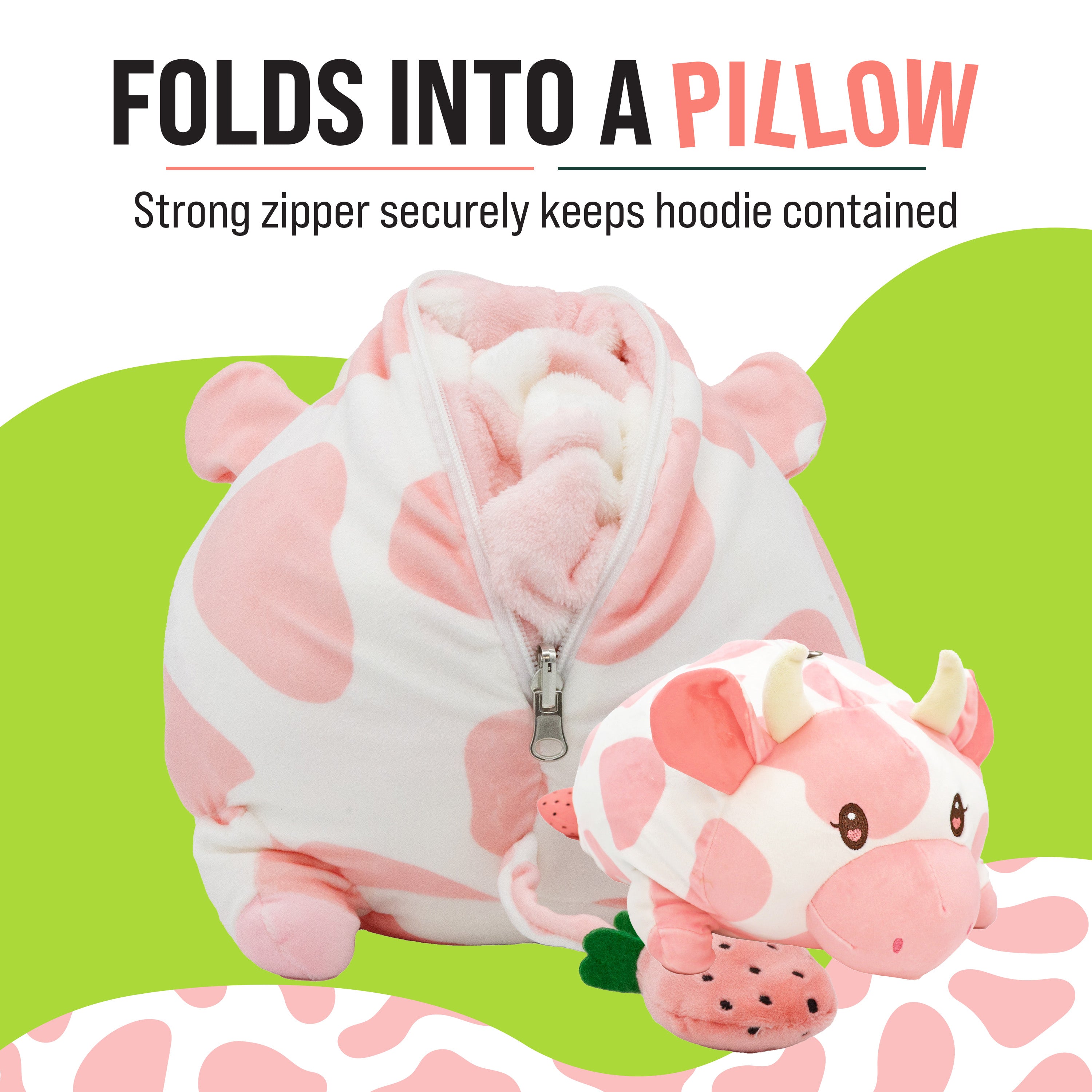 Strawberry Cow Kids Snugible | Blanket Hoodie & Pillow