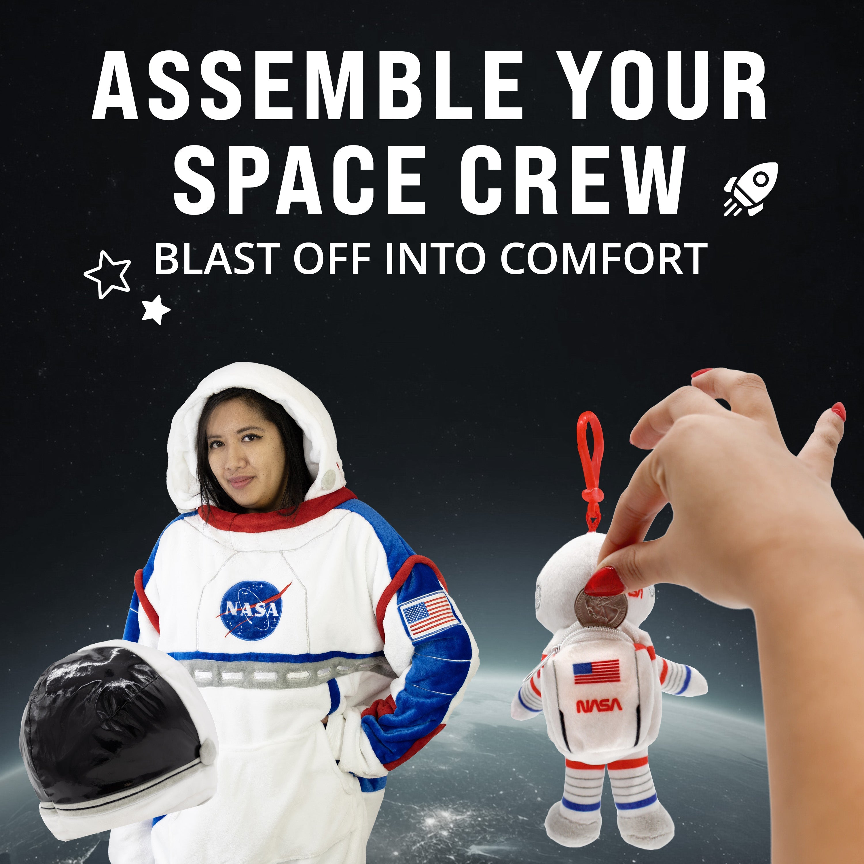 NASA Astronaut Plush Bag Clip — astronaut keychain For Kids and Adults