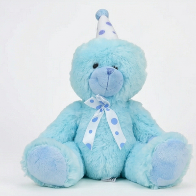 Beverly Hills Teddy Bear Co. Blue Birthday Bear w/ Party Hat