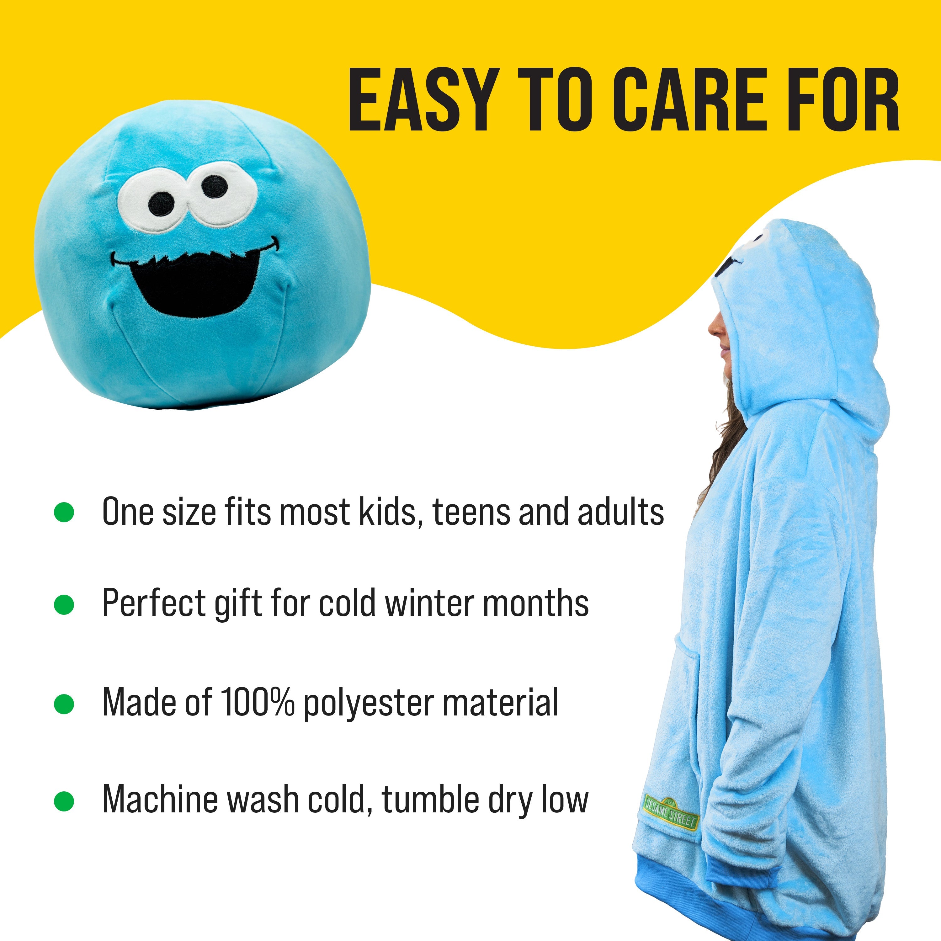 Sesame Street Cookie Monster Adult Snugible | Blanket Hoodie & Pillow