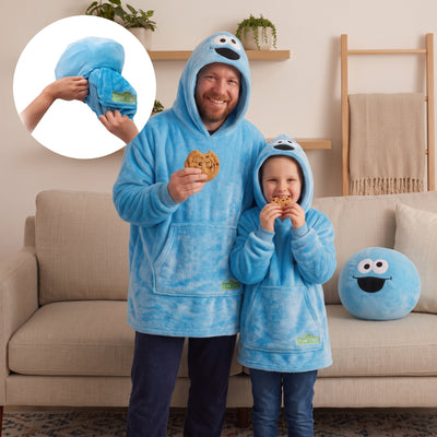 Sesame Street Cookie Monster Adult & Child Snugible  | Blanket Hoodie & Pillow