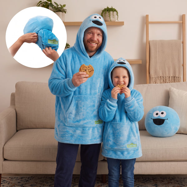 Sesame Street Cookie Monster Adult & Child Snugible  | Blanket Hoodie & Pillow