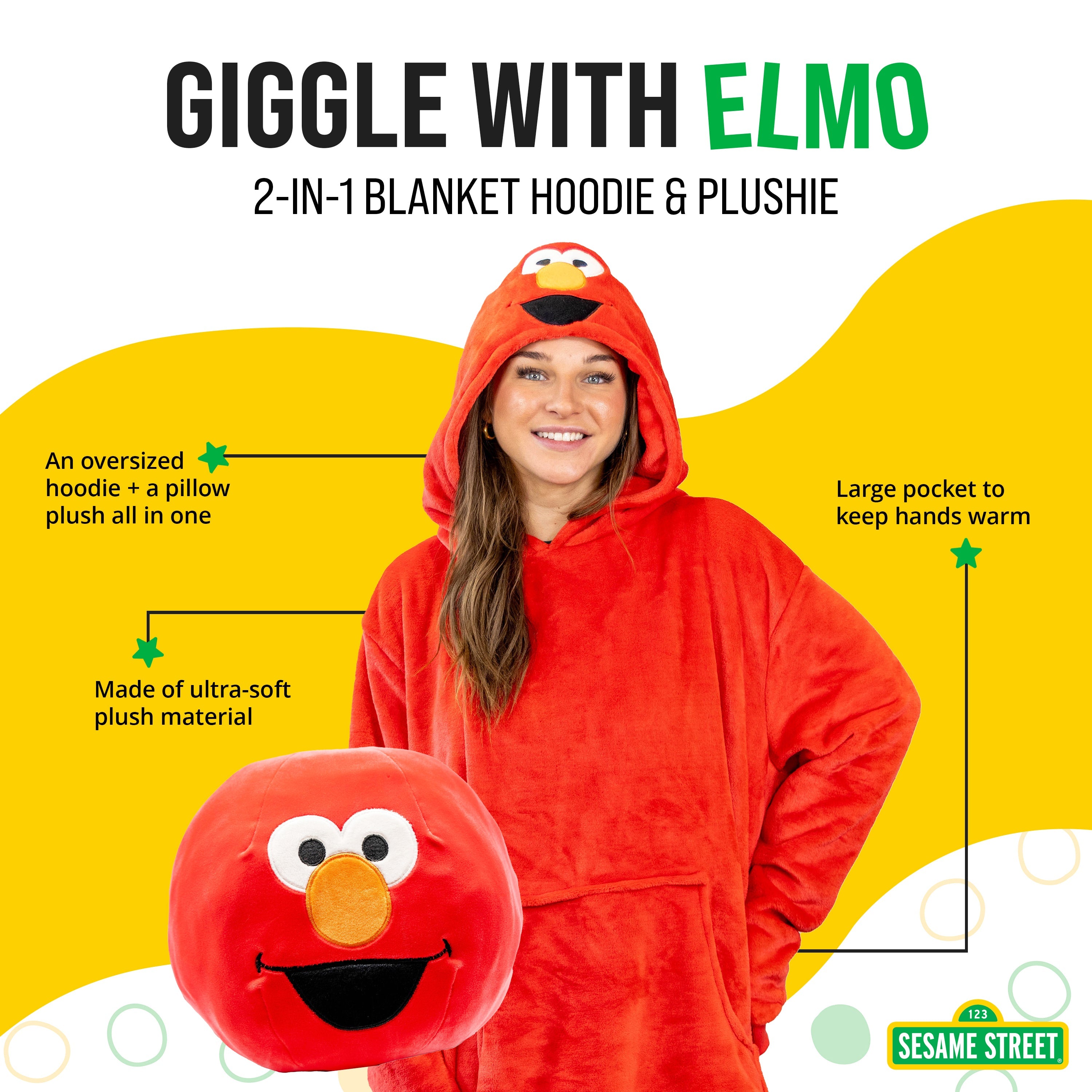 Sesame Street Elmo Adult Snugible | Blanket Hoodie & Pillow