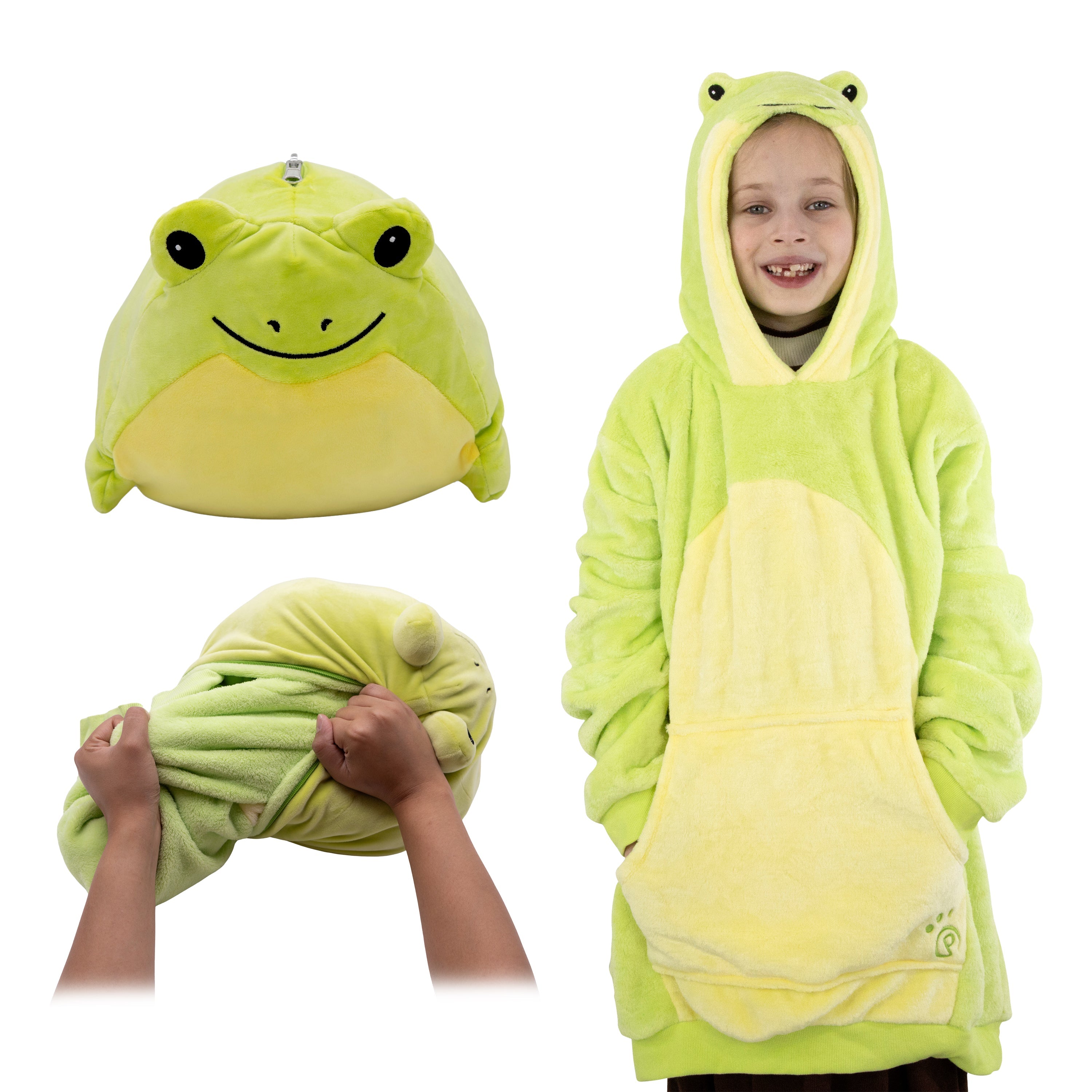 Frog Blanket Hoodie for Kids | 2-in-1 Wearable Blanket & Plush Pillow
