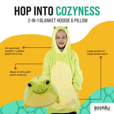 Frog Blanket Hoodie for Kids | 2-in-1 Wearable Blanket & Plush Pillow