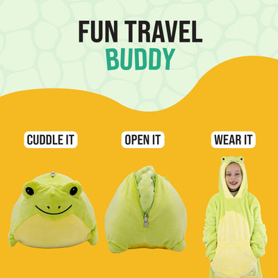 Frog Blanket Hoodie for Kids | 2-in-1 Wearable Blanket & Plush Pillow