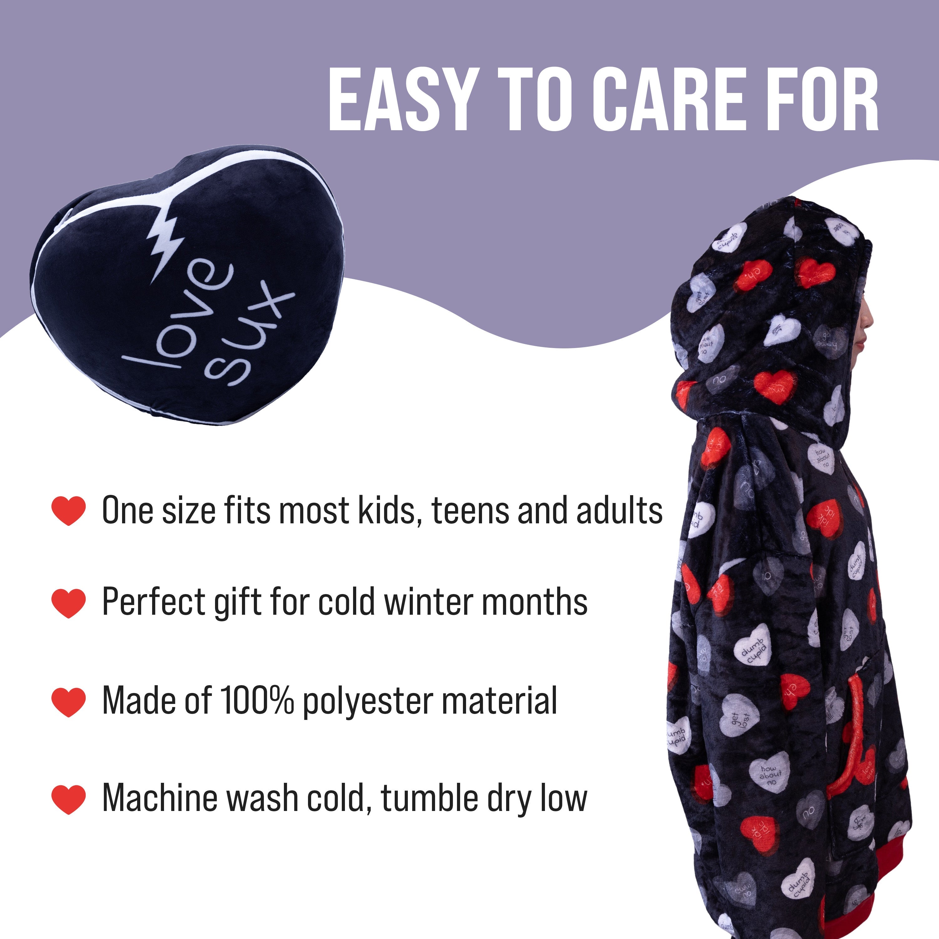 Love Sux Snugible | Blanket Hoodie & Pillow