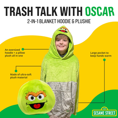 Sesame Street Oscar The Grouch Kids Snugible | Blanket Hoodie & Pillow