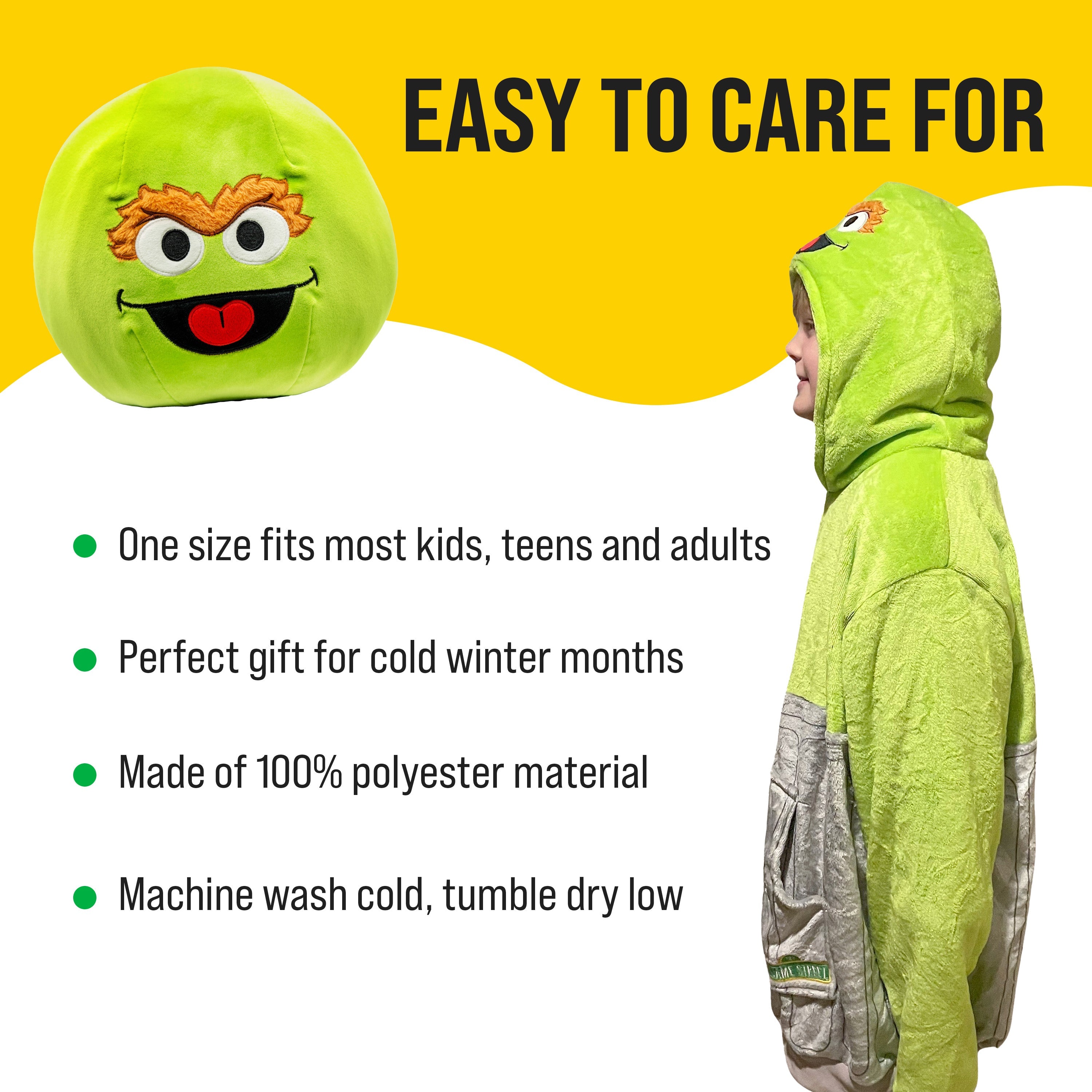 Sesame Street Oscar The Grouch Kids Snugible | Blanket Hoodie & Pillow