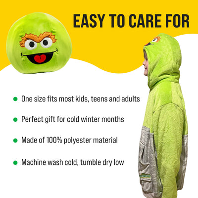 Sesame Street Oscar The Grouch Kids Snugible | Blanket Hoodie & Pillow