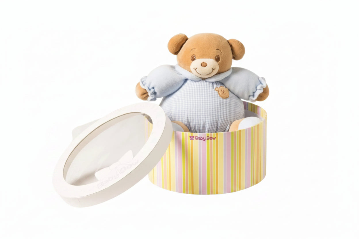 "Manny" the 8in Baby Bow Rattle Plush Teddy Bear in Blue