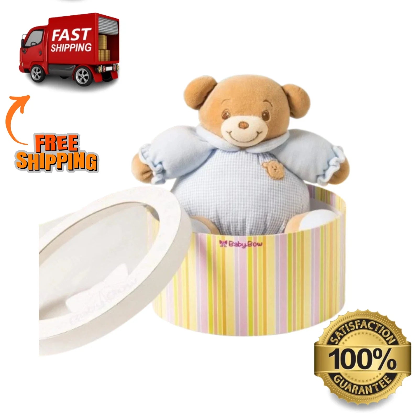 "Manny" the 8in Baby Bow Rattle Plush Teddy Bear in Blue