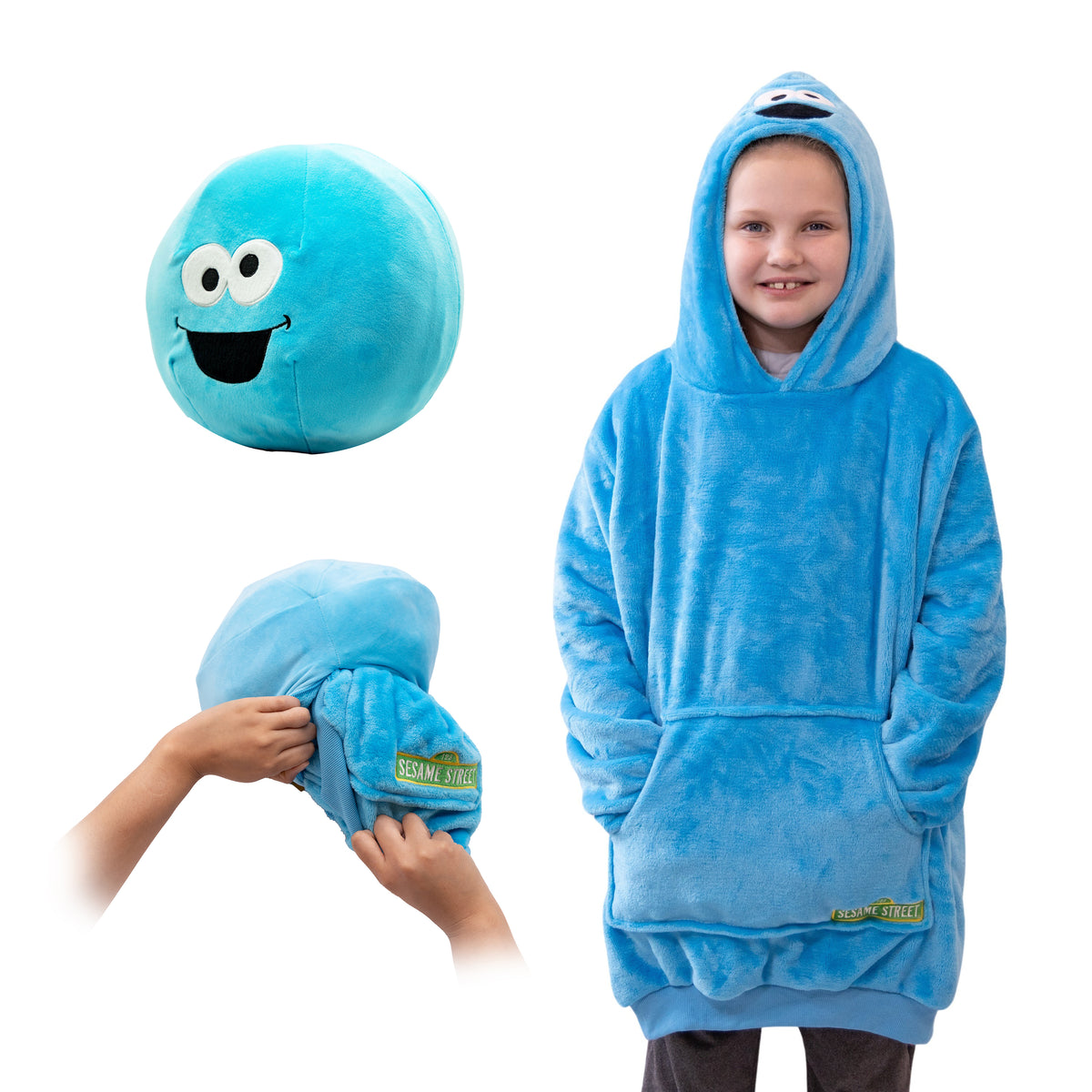 Sesame Street Cookie Monster Adult & Child Snugible  | Blanket Hoodie & Pillow