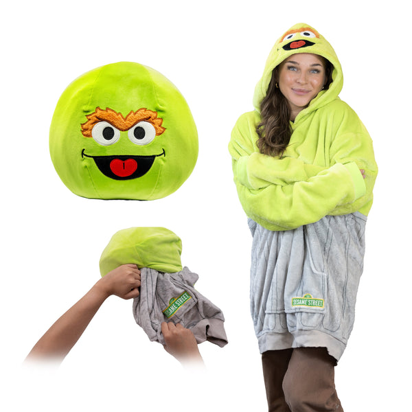Sesame Street Oscar the Grouch Adult Snugible | Blanket Hoodie & Pillow